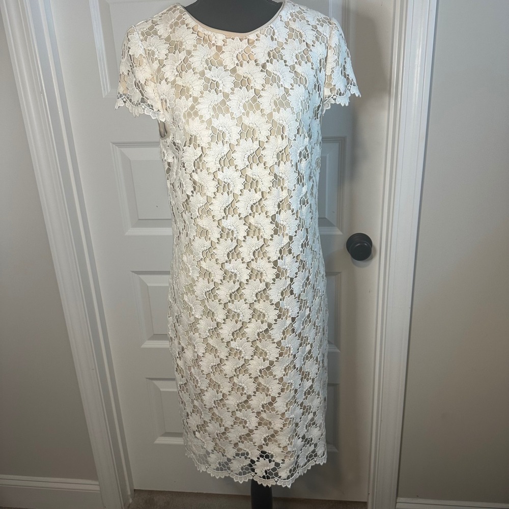 Suzi‎ Chin for Maggy Boutique Ivory Floral Lace Sheath Dress Cream Womens 12